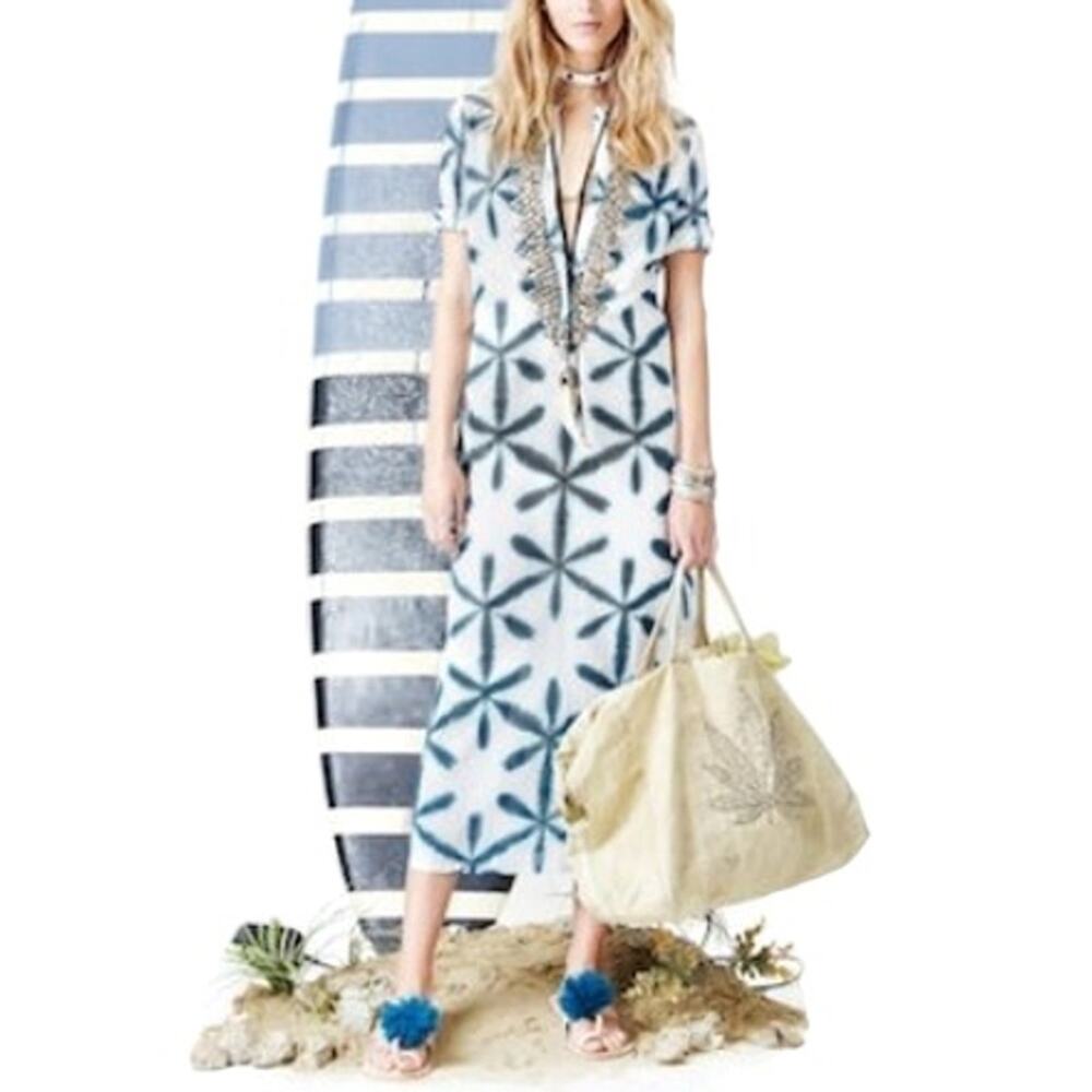 FIGUE Thandie Kaftan boho caftan tie dye beaded midi dress in Izu floral Size S - Picture 11 of 11